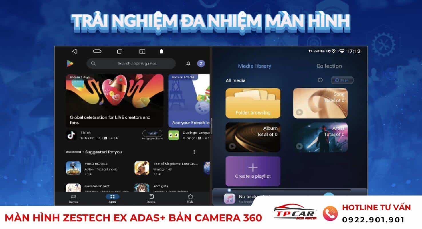 trải nghiệm đa nhiệm màn hình trên zestech ex adas+