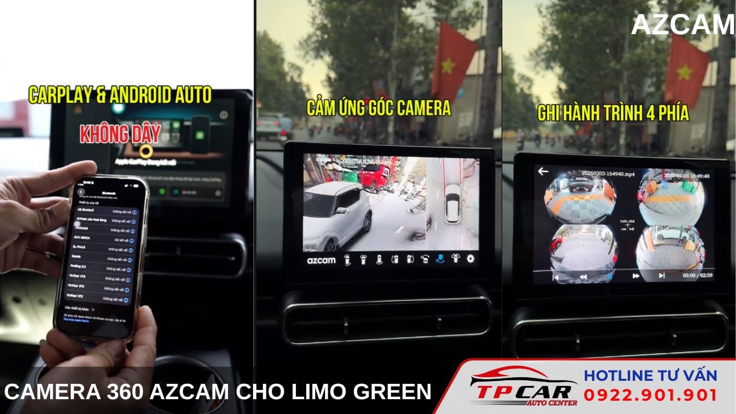 Camera 360 Azcam VinFast Limo Green Tích Hợp Màn Hình Zin CarPlay