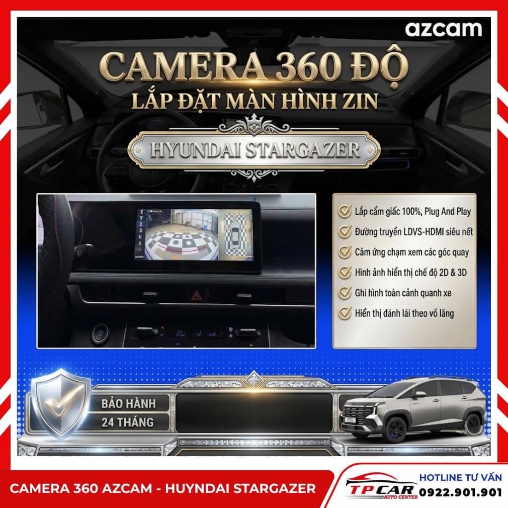 Camera 360 Azcam Hyundai Stargazer Lắp Đặt Trên Màn Hình Zin
