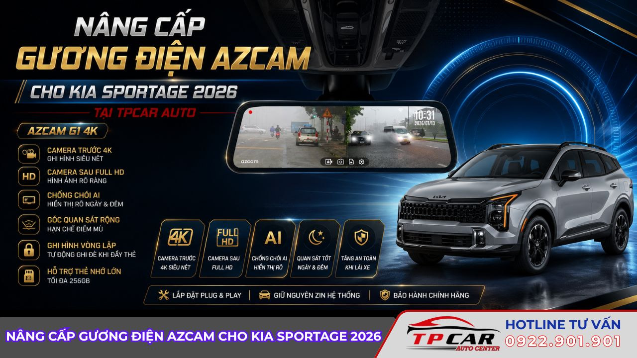 nâng cấp gương điện azcam cho kia sportage 2026