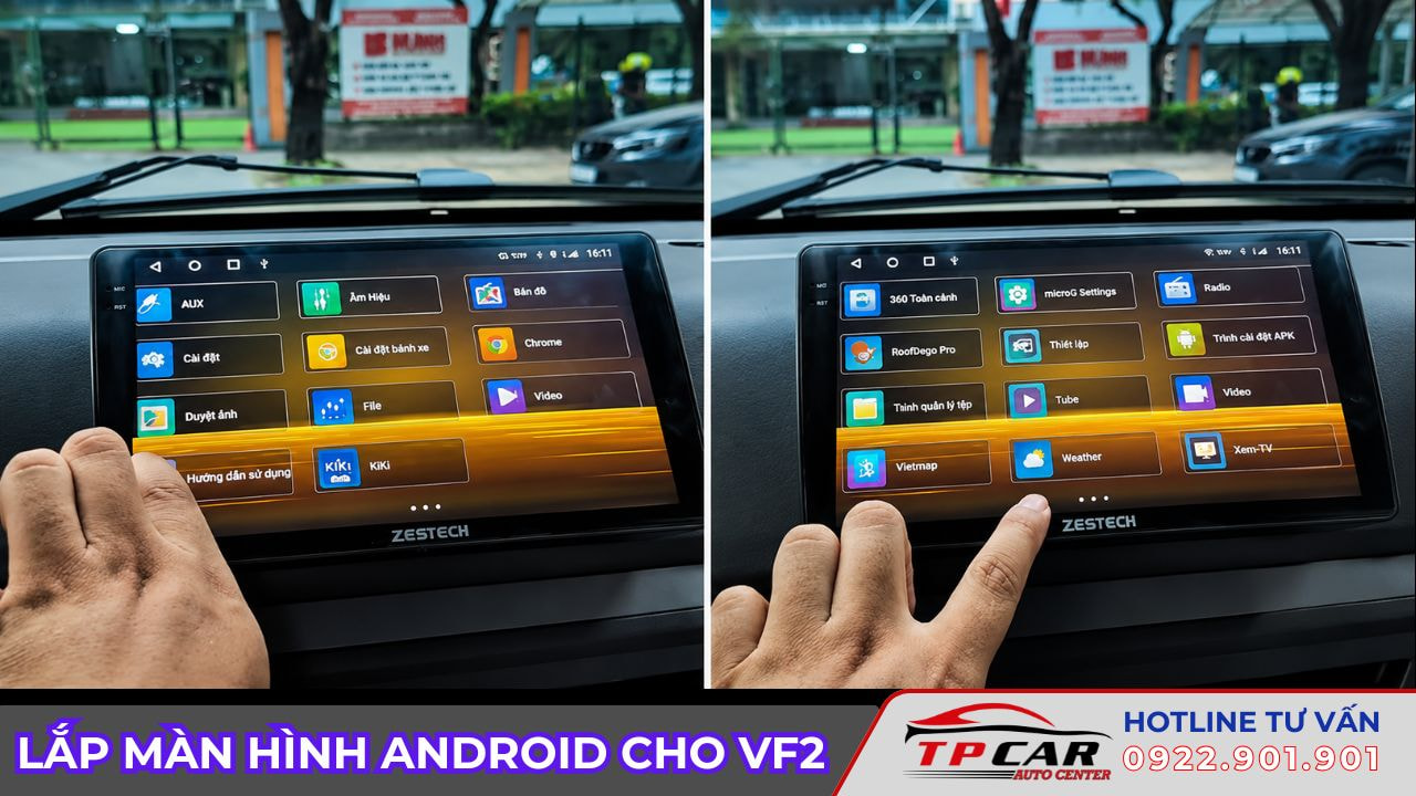 lắp màn hình android zestech cho vf2
