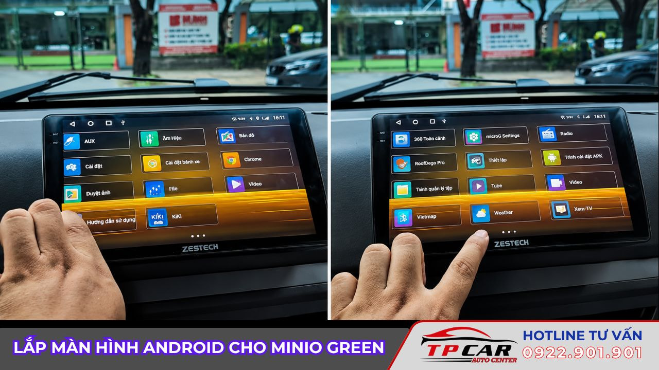 lắp màn hình android cho minio green